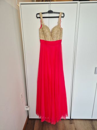Abendkleid lang gold/pink bestickt Grösse 34 neuwertig