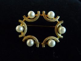 Perlen-Brosche, goldfarben, vintage