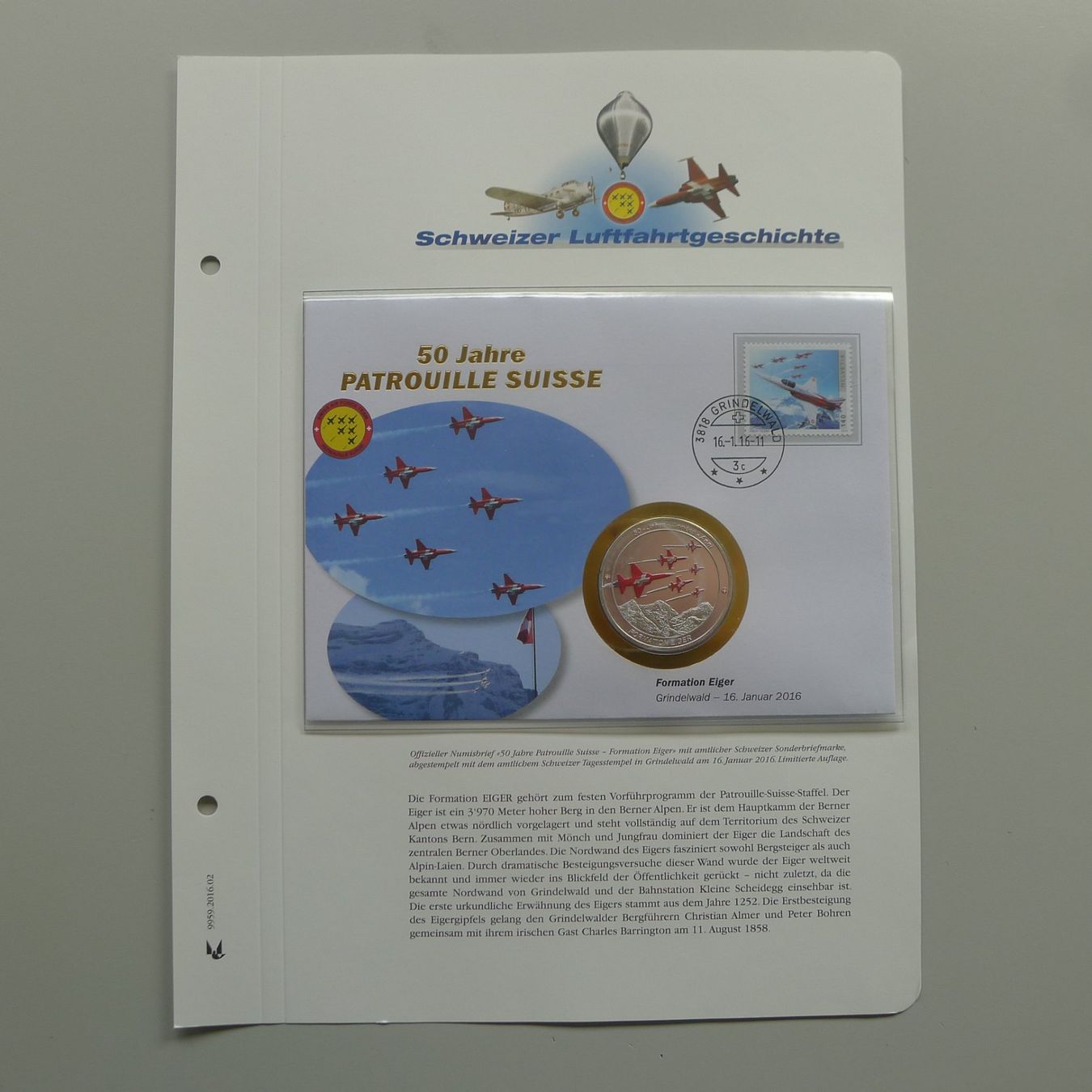 Tutti i francobolli: 2016 Numisbrief "Formation Eiger" 50 Jahre Patrouille Suisse – Usato da Sursee venduto da Luzernerraute 4