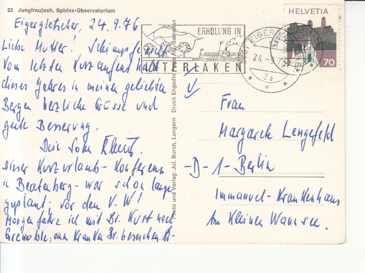 Cartoline postali: Jungfraujoch 1976 – Usato da Bürglen TG venduto da StampGraf 1