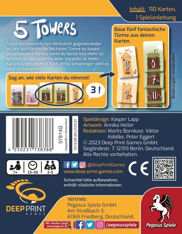 Pegasus Spiele Jeux: Spiel 5 Towers – Neuf avec emballage d'origine à Uster par Ludit