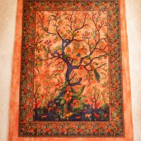 Wandbehang Lebensbaum Tree of life Orange Batik Indien