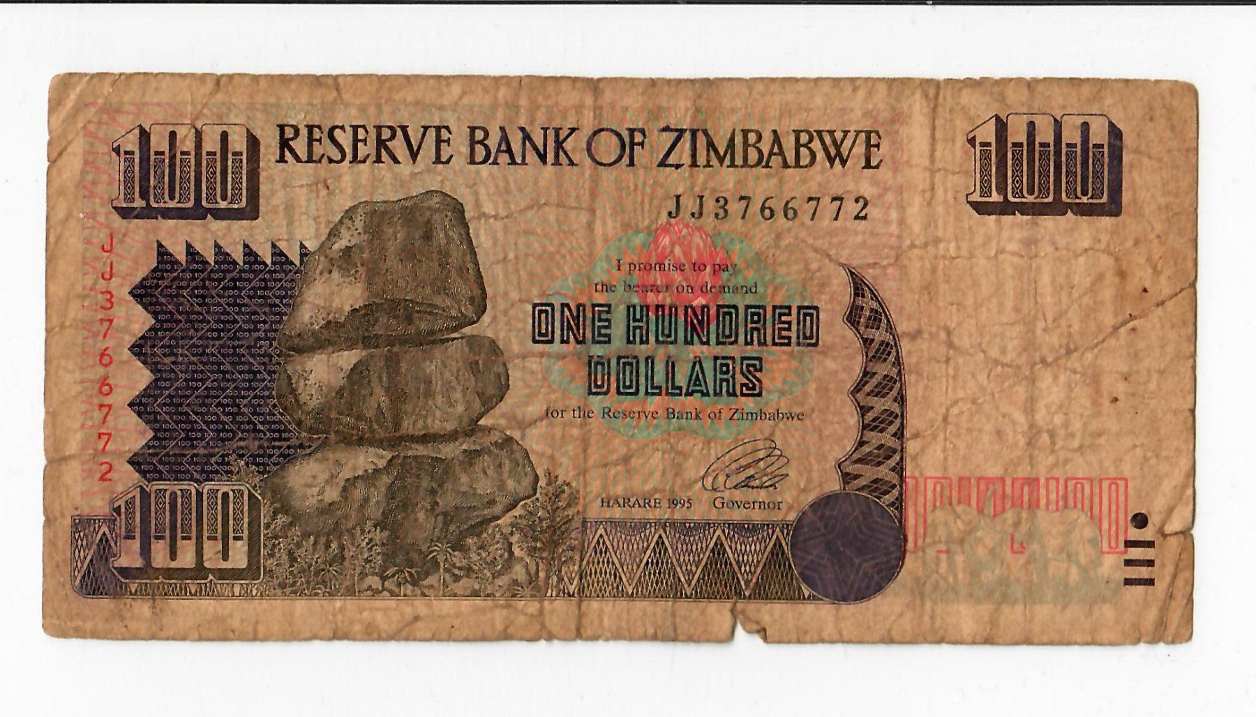 Banconote: Banknote Zimbawe, 100 Dollar, 1995 – Usato da Landquart venduto da balboajimmy