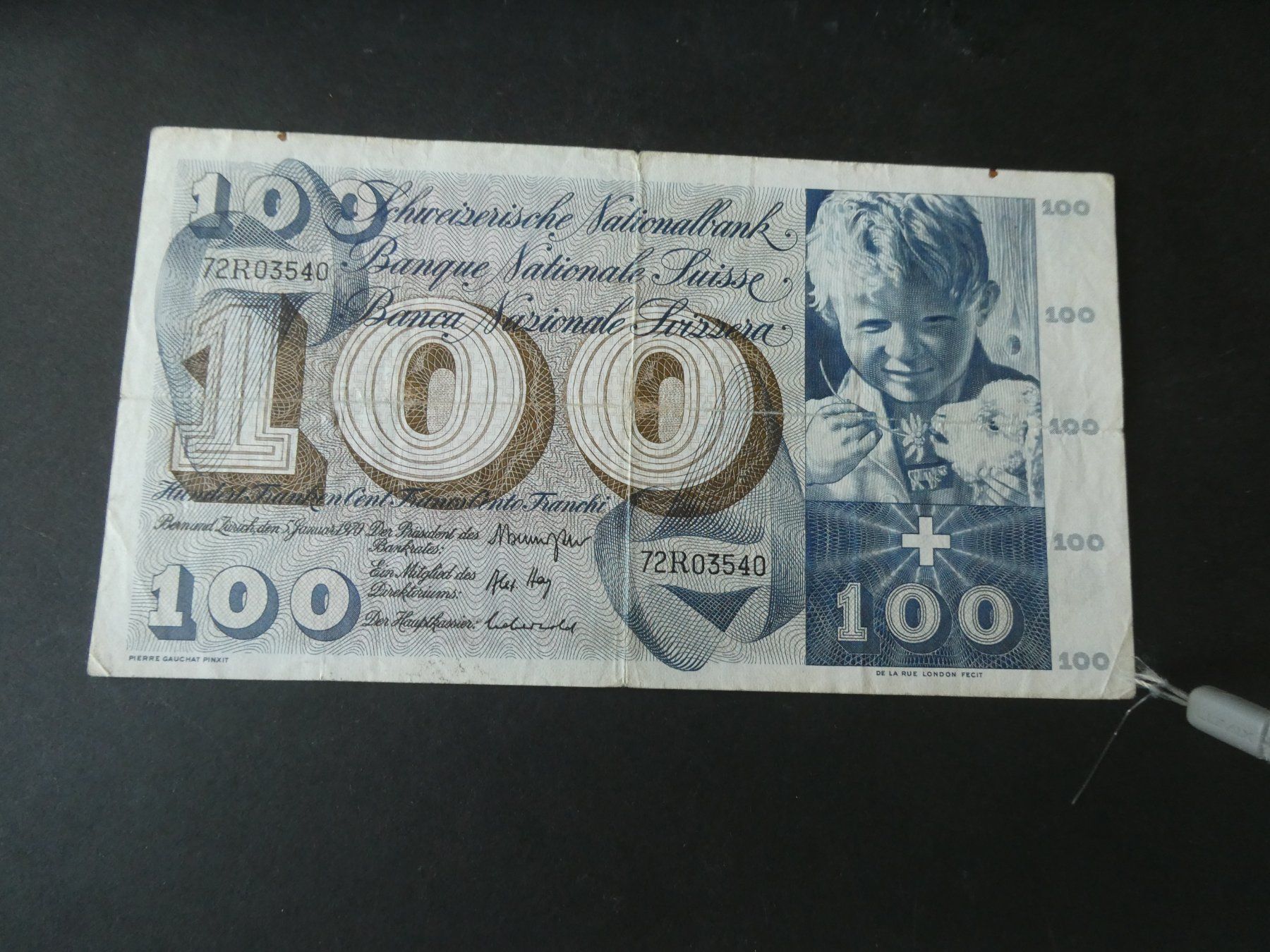 Billets de banque: Schweiz 1970, 100 Franken – D'occasion à Hinterforst par Rohusri