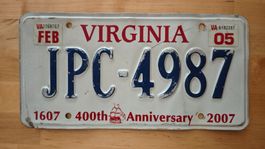 US Licence plate Virginia State Anniversary