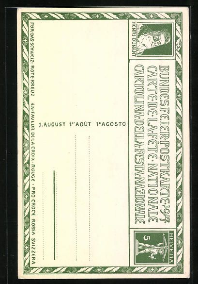 Cartoline postali: Schweizer Bundesfeier 1917, Soldat und A – Usato da Berlin venduto da bartko-reher 1