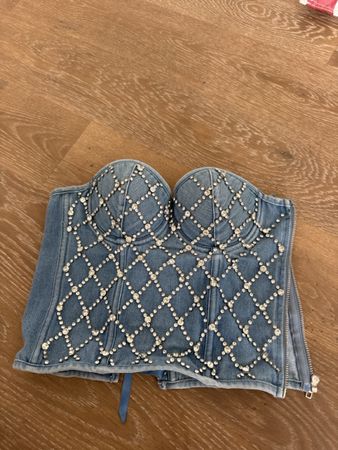Corsetto di jeans strassato con lacci taglia S, ideale estat