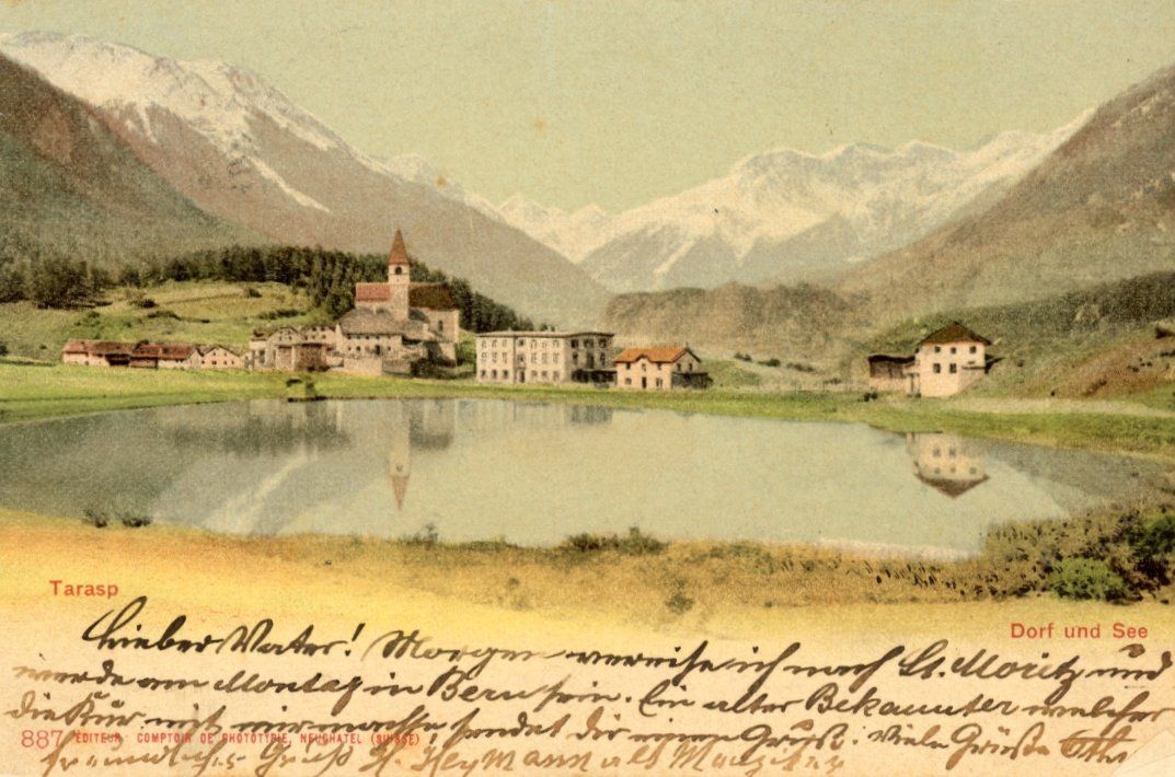 Ansichtskarten: Tarasp  GR   -   Dorf und See        um  1 9 1 1 – Gebraucht aus Brig von Valcards54