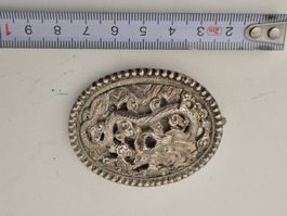 Antik Schnalle Silber 925 China Drache Gürtelschnalle
