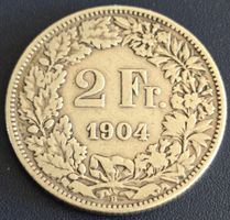 Schweizer Münze 2 Franken 1904 Helvetia guter Zustand