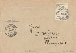 1935, amtlicher Brief LIC mit Francozettel in die Schweiz