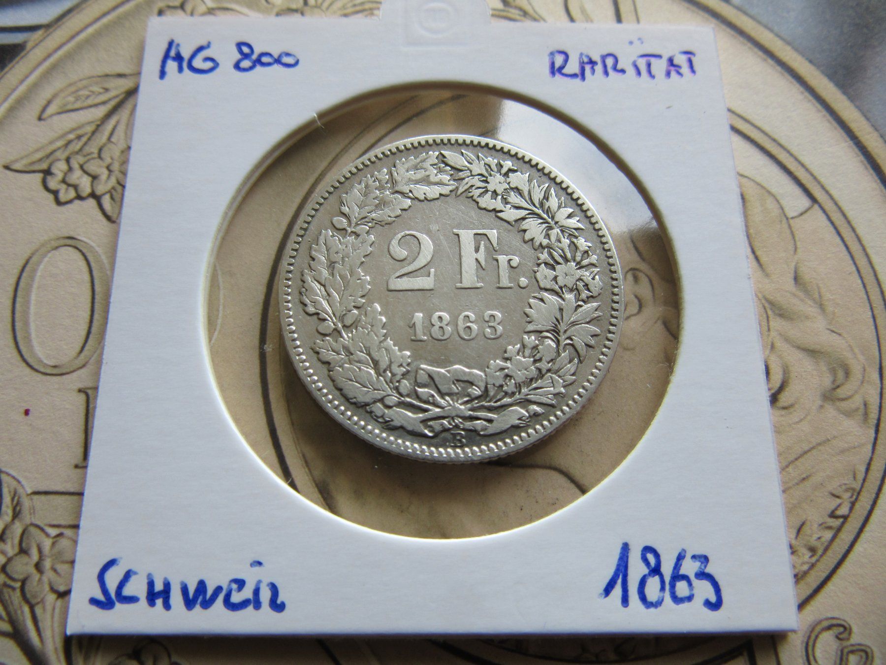 Tutti le monete: 2 FRANKEN 1863 SCHWEIZ AG 800 SILVER – Usato da châtelaine venduto da VrenliNumis86 6