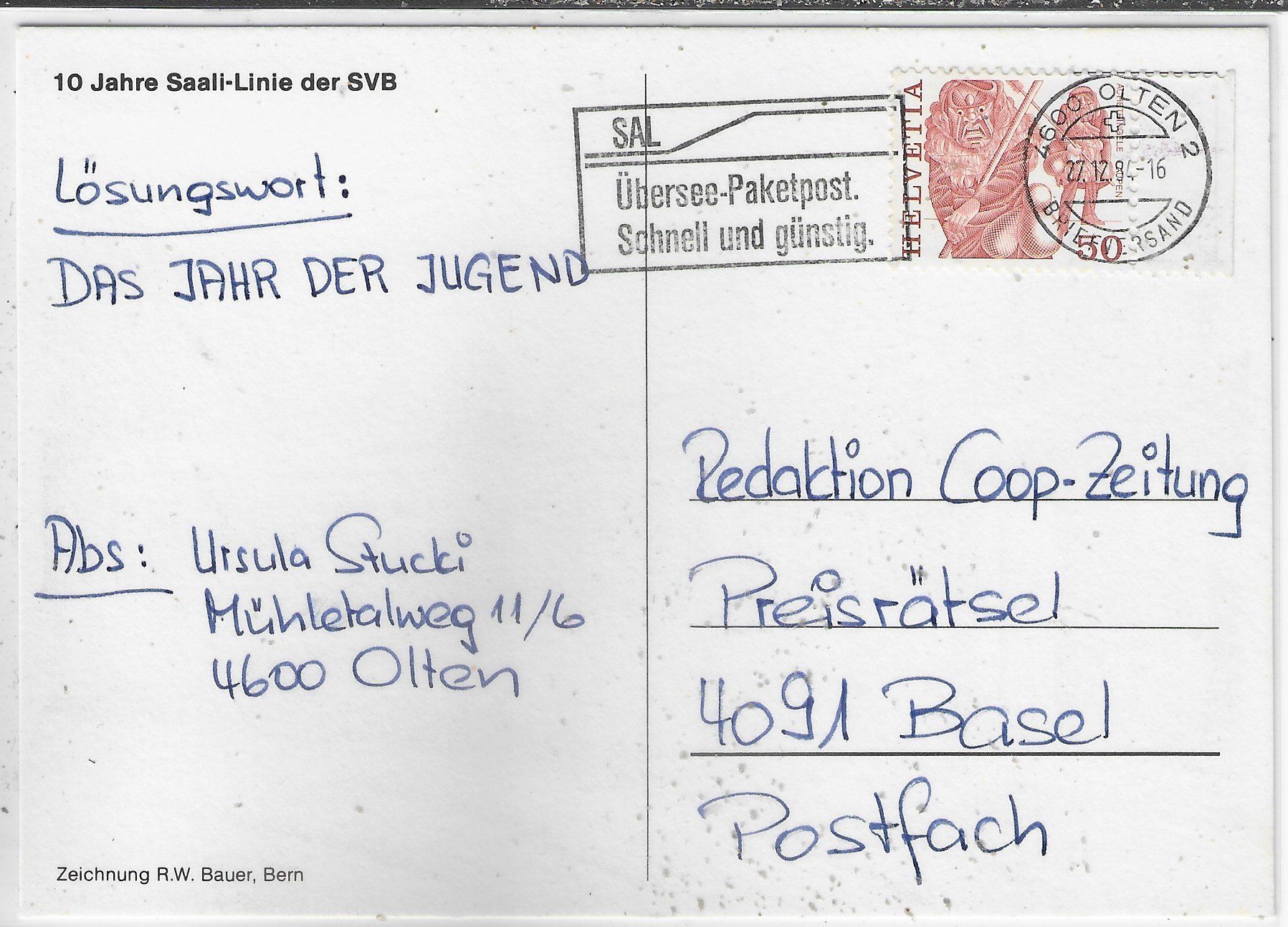 Cartoline postali: Bern - 10 Jahre Saali-Lini der SVB – Usato da Ettingen venduto da Kartenplanet 1