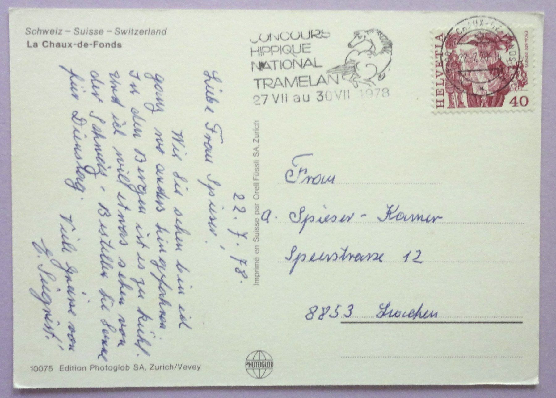 Cartoline postali: La Chaux-de-Fonds – Usato da Fétigny venduto da Billy2miny 1