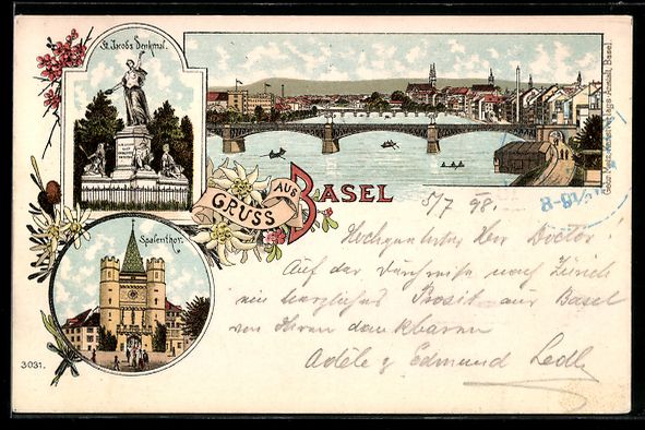 Cartoline postali: Litho Basel, Spalenthor, St. Jacobs Denk – Usato da Berlin venduto da bartko-reher