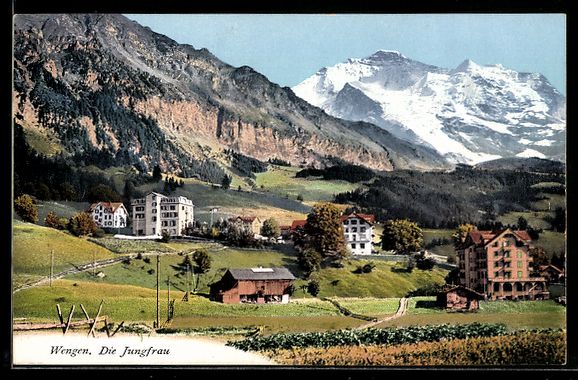 Cartoline postali: AK Wengen, Teilansicht mit Jungfrau – Usato da Berlin venduto da bartko-reher