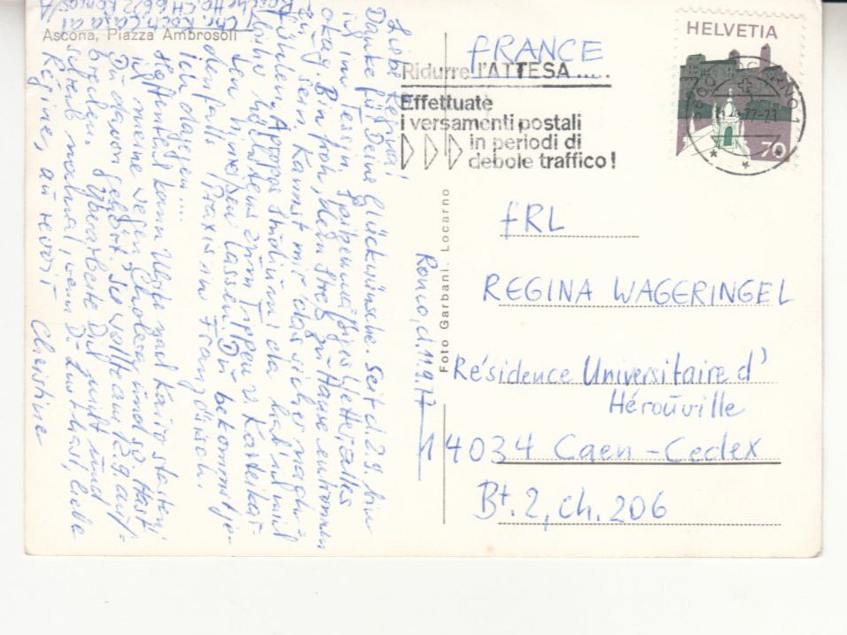 Cartoline postali: Ascona 1977 – Usato da Bürglen TG venduto da StampGraf 1