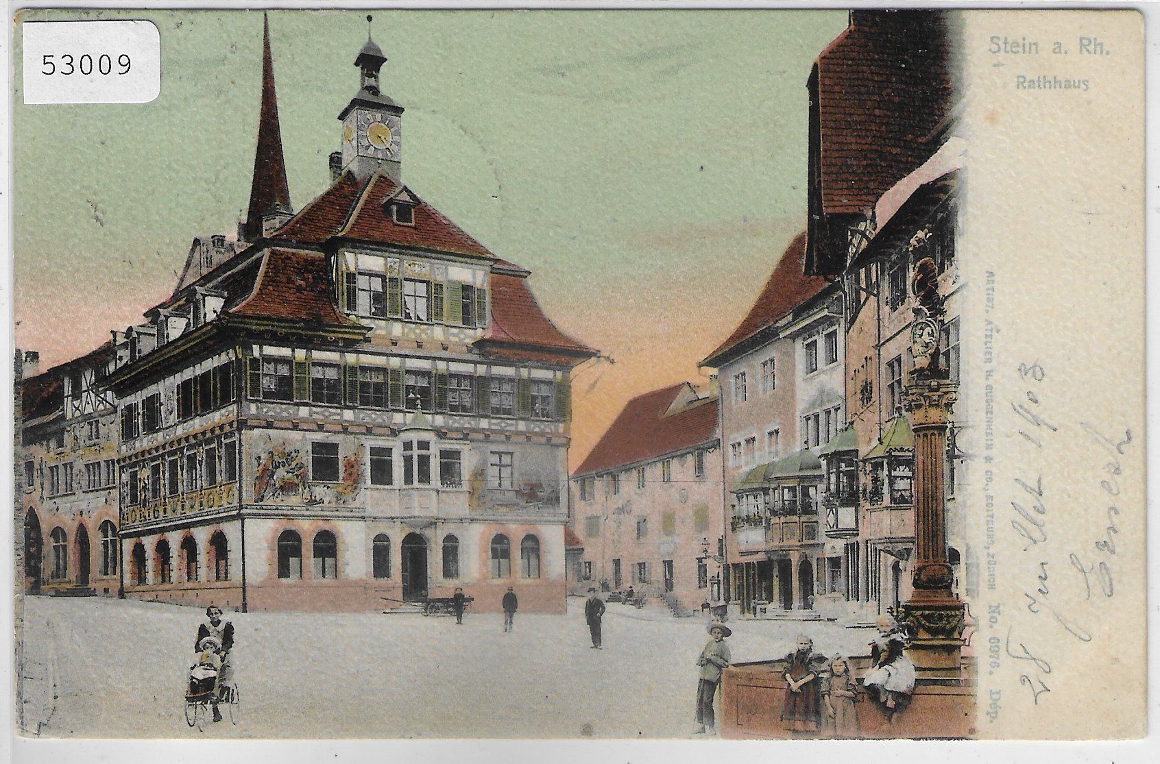 Cartoline postali: Stein a. Rhein - Rathaus - Litho – Usato da Ettingen venduto da Kartenplanet