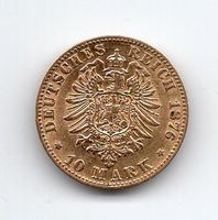 (872) Baden, 10 Mark, 1876, top, vz/stgl