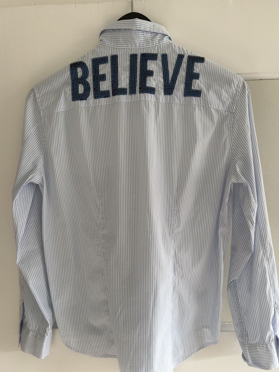 Camicette: Lightweight cotton white blue striped shirt with sequins – Nuovo (secondo la descrizione) da Biel/Bienne venduto da zit_v5yc