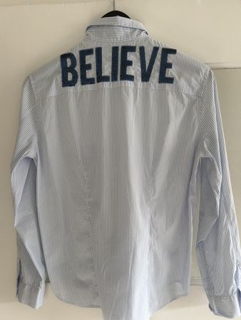 Lightweight cotton white blue striped shirt with sequins 
