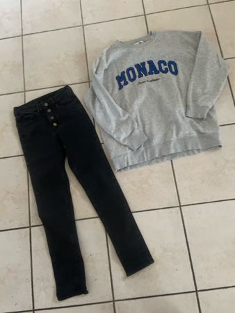 H&M Set: Grauer Pullover oversize & Schwarze Skinny Jeans