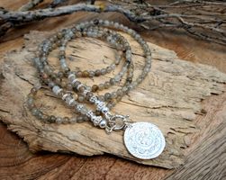 LAURA - Edelsteinkette - Silber - beige