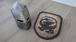 Kinder Ritterhelm Visier & Schild aus Holz Mittelalter Set
