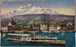 LUZERN  -  Bahnhof & Dampfschiff  "Stadt Luzern" - 1916
