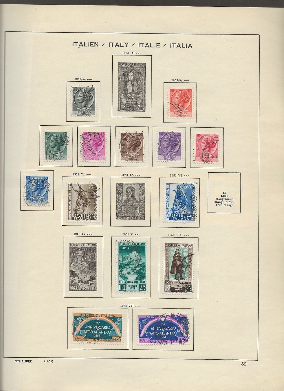 Alle Briefmarken: Marken Italien 1951 bis 1956 – Gebraucht aus Au ZH von xelagreb01 3