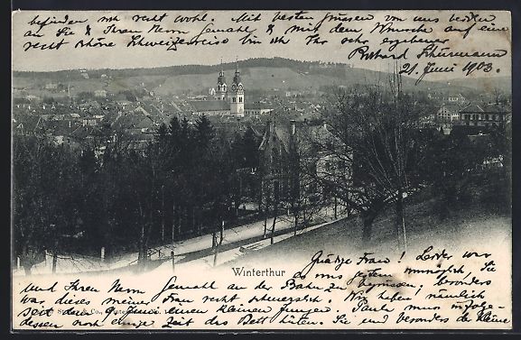 Ansichtskarten: AK Winterthur, Teilansicht mit Kirche – Gebraucht aus Berlin von bartko-reher
