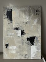 Abstraktes Leinwandbild in Beige, Grau und Schwarz – Unikat 