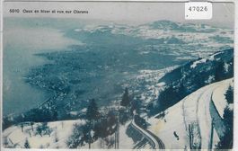Caux en hiver et vue sur Clarens - Chemin de fer