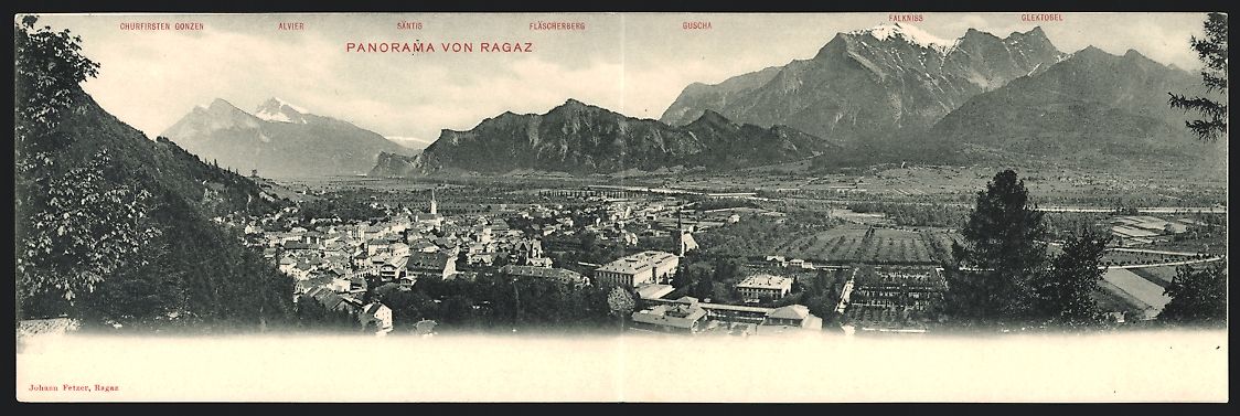 Ansichtskarten: Klapp-AK Ragaz, Panorama mit Bergspitzen – Gebraucht aus Berlin von bartko-reher