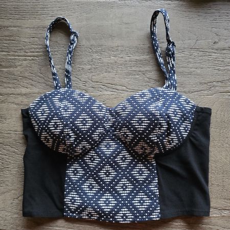 🐸 CROP TOP / BUSTIER dunkelblau - creme 34 - neuwertig