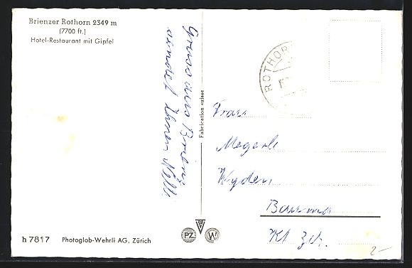 Cartes postales: Brienz, Brienzer Rothorn, Das Hotel-Rest – D'occasion à Berlin par bartko-reher 1