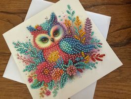 Karte-Grusskarte-Eule mit Blumen-Painting-Selfmade