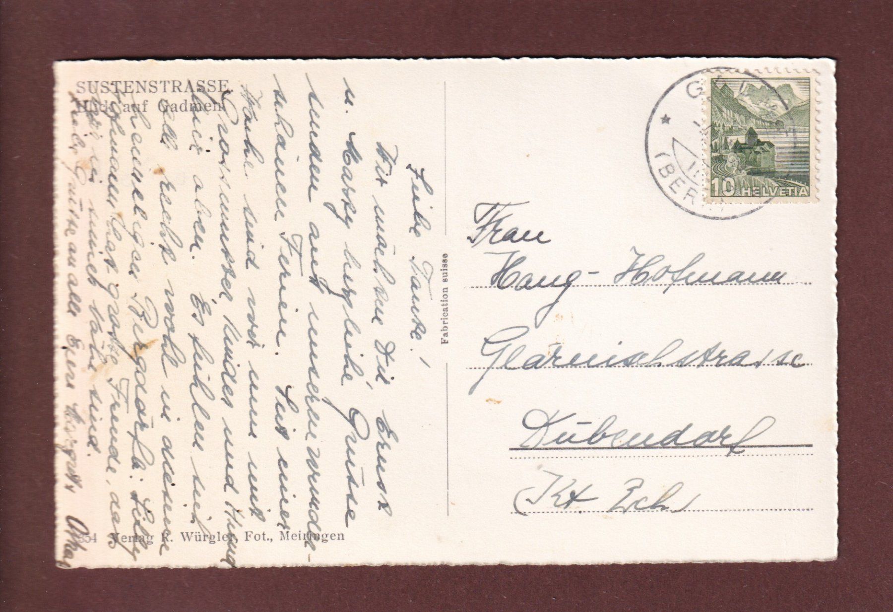 Cartoline postali: SUSTENSTRASSE - Blick auf Gadmen - 1950 – Usato da Pully venduto da nicecards 1