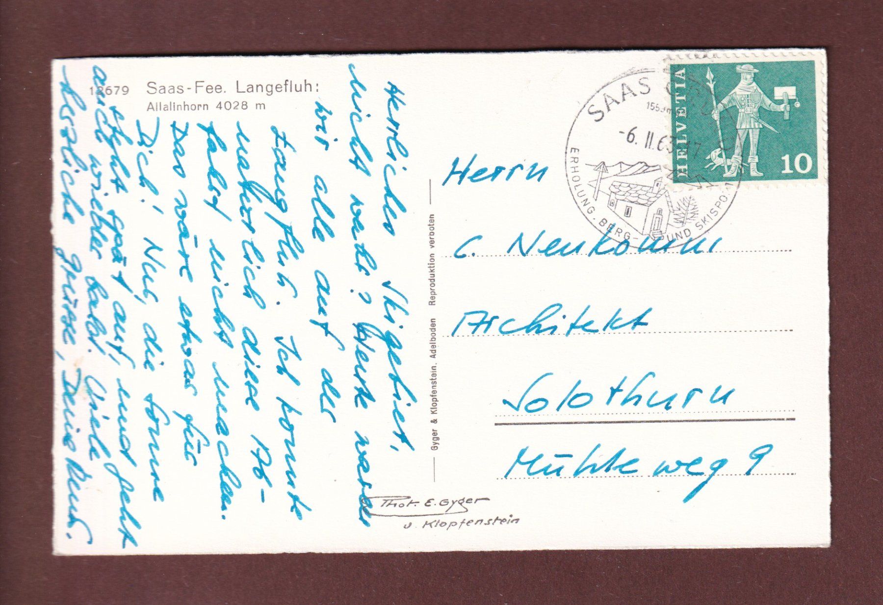 Cartoline postali: SAAS-FEE - Langefluh - 1963 – Usato da Pully venduto da nicecards 1