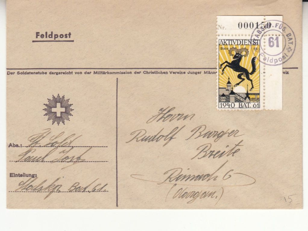 Tutti i francobolli: Infanterie Wi 403 auf Brief – Usato da Bürglen TG venduto da StampGraf