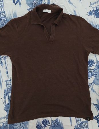 Poloshirt Gran Sasso M L 50 100% Feinste Leinen Braun NEU