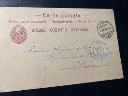 10er Tübli rosa Carte postale Zürich - Paris 1882