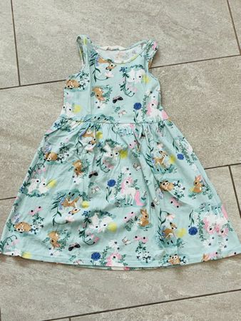 H&M Mädchen Kleid türkis Tiermotiv Grösse 122/128