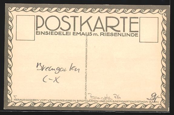 Cartoline postali: Bremgarten /AG, Einsiedelei Emaus mit Ri – Usato da Berlin venduto da bartko-reher 1