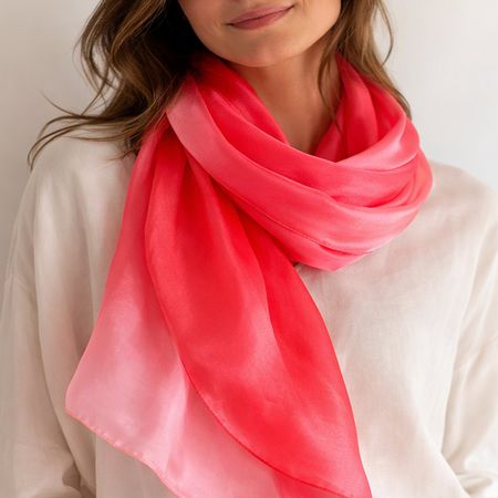 Seidenschal Schal Seide 220x120cm Rosa Farbverlauf Rosen Rot