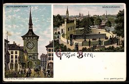 Lithographie Bern, Zeitglockenthurm und Bärengraben