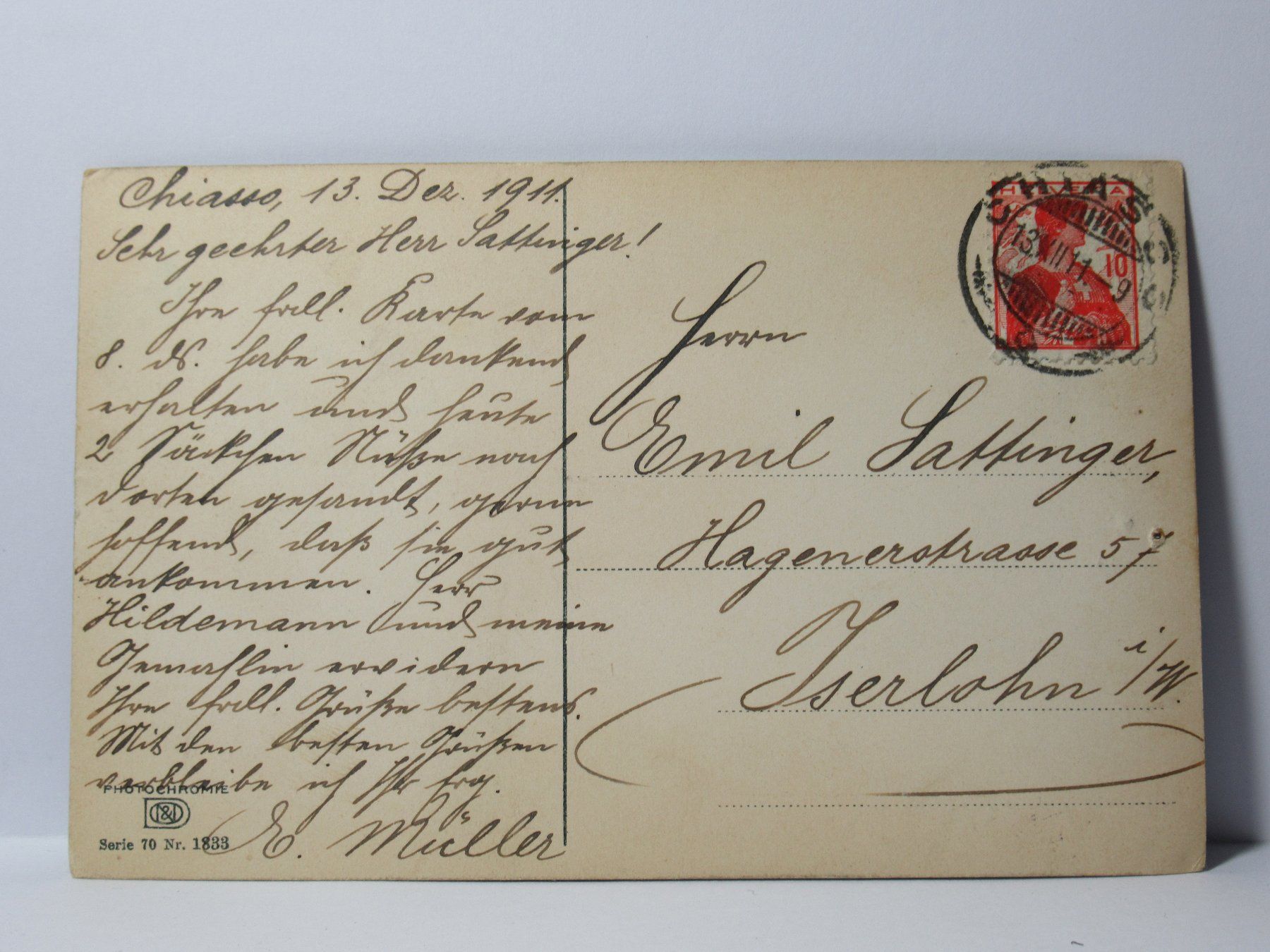 Cartoline postali: Chiasso  1911 – Usato da Grenchen venduto da Bluemchen1900 1