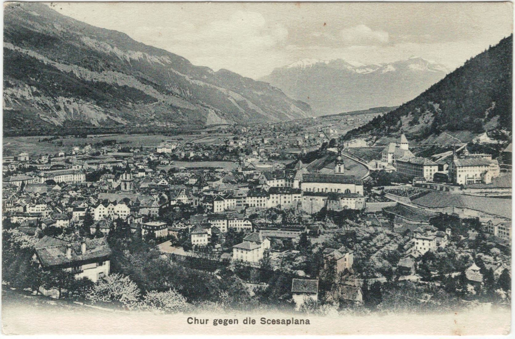 Cartoline postali: GR 256 Chur gegen die Scesaplana 1908 – Usato da Fribourg venduto da philafri