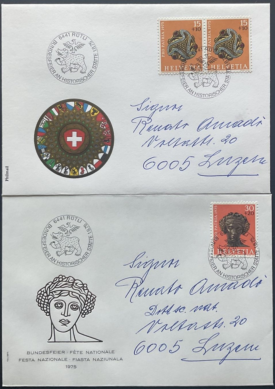 Alle Briefmarken: FDC 1975 - Einzelmarken und Viererblöcke – Neu (gemäss Beschreibung) aus Luzern von 19primeln 3