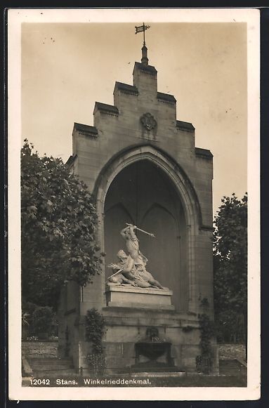 Cartoline postali: AK Stans, Blick zum Winkelrieddenkmal – Usato da Berlin venduto da bartko-reher